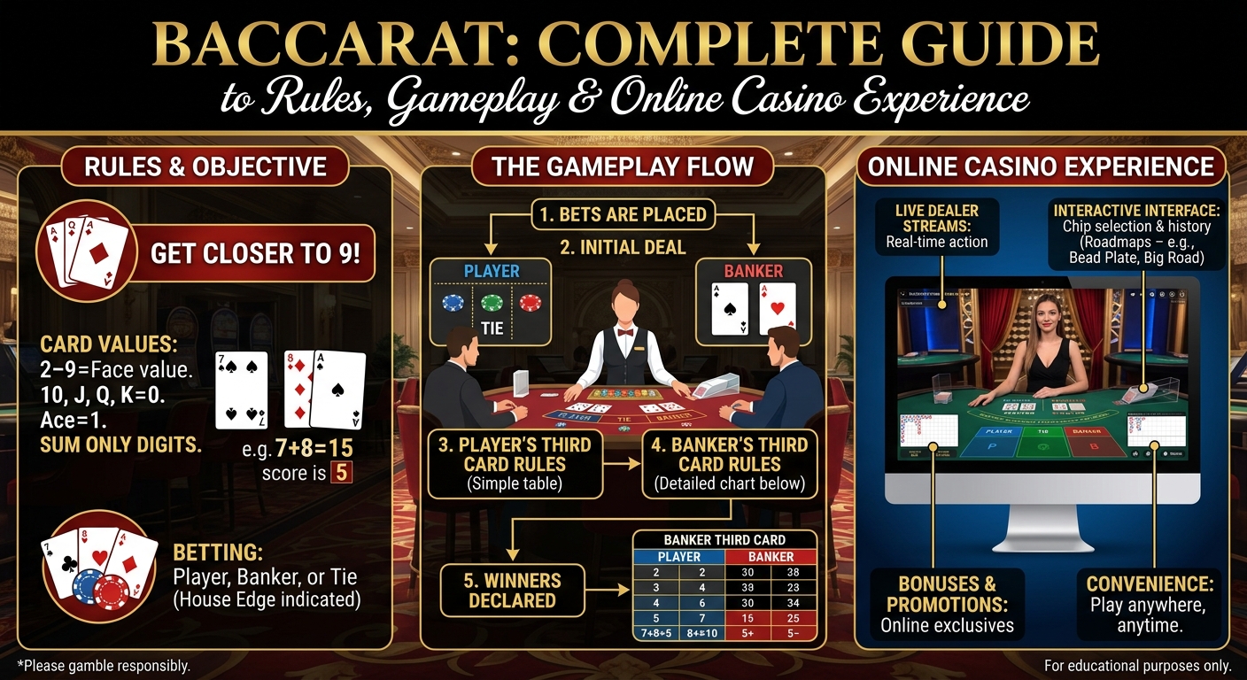 Baccarat – Complete Guide to Rules, Gameplay & Online Casino Experience
